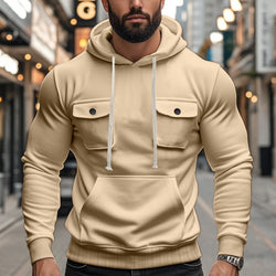 Image of Workwear Multi-pocket Long Sleeve Solid Color Coat For Men