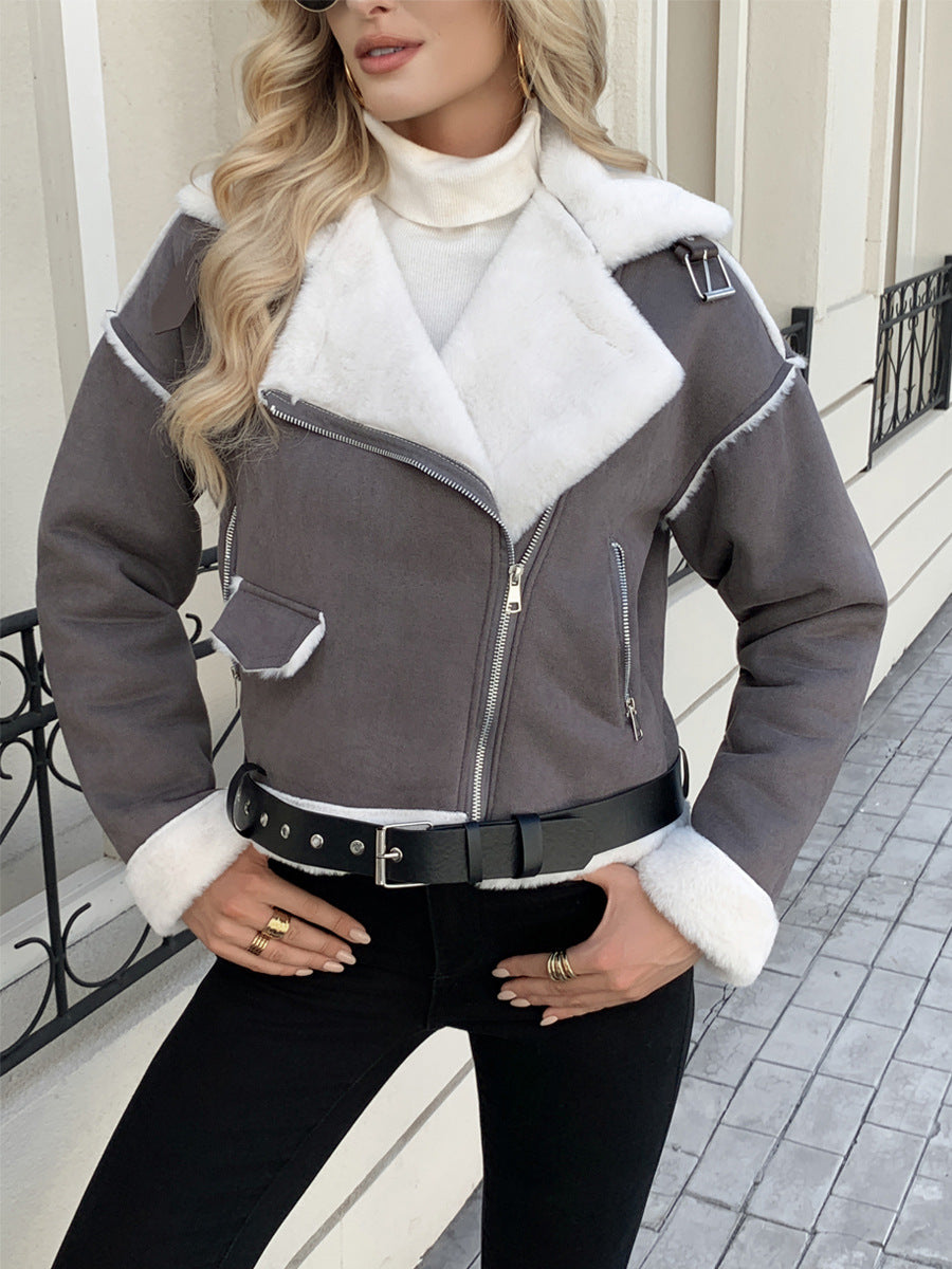 Damen Plush Jacke mit Polokragen – Slim Fit Casual Mantel mit Taschen | StaywearApparel