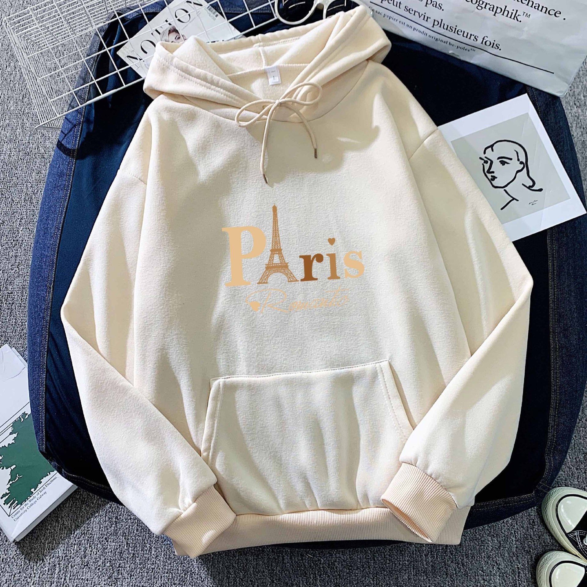 Letter Printed Hoodie – Damen & Unisex Kapuzenpullover mit Paris-Print | StaywearApparel