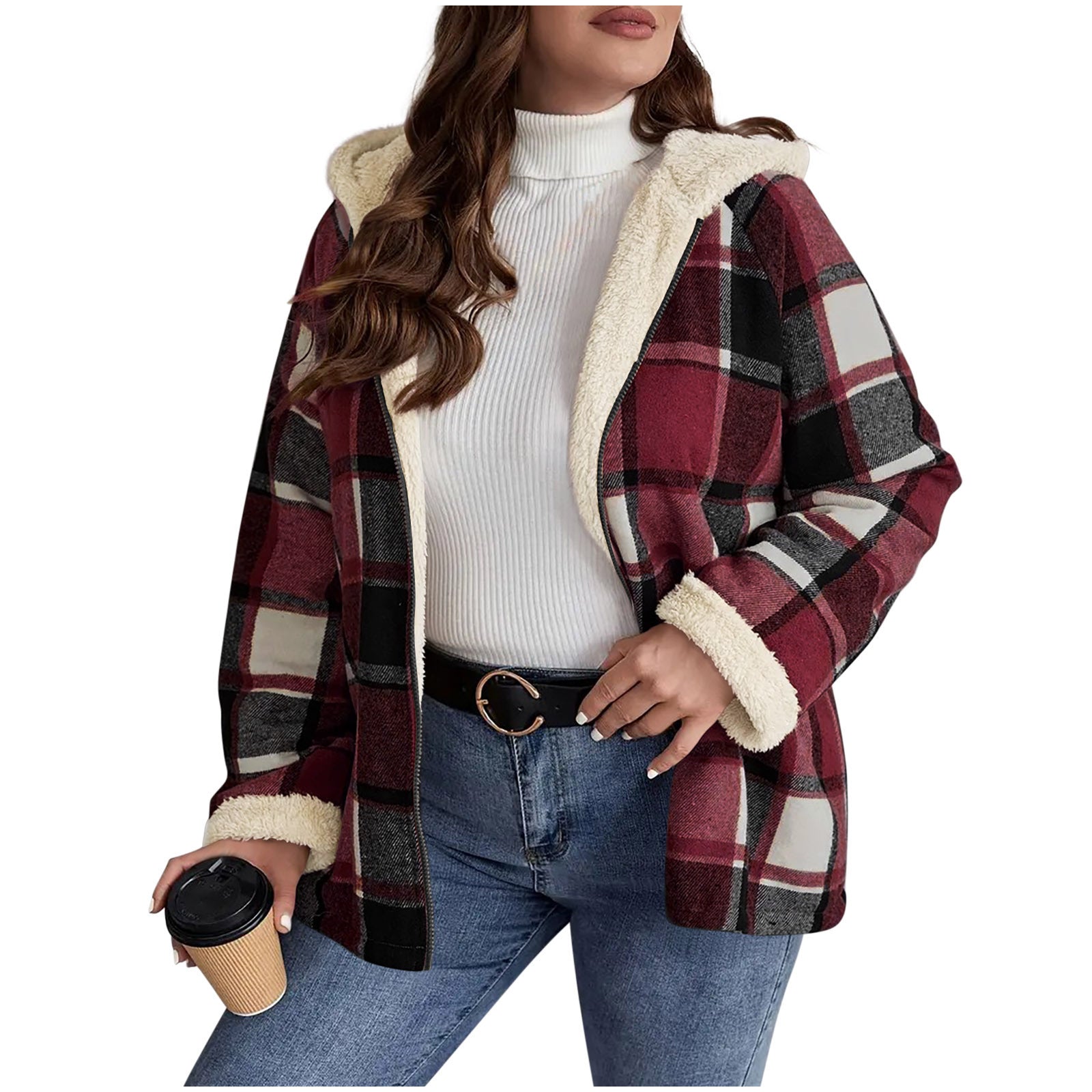 Karierter Damenmantel mit Kapuze – Gefütterter Retro Coat im Karo-Design | StaywearApparel
