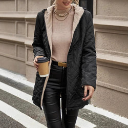 Image of Mid-Length Plaid Hooded Jacket – Damen Karo-Jacke mit Kapuze