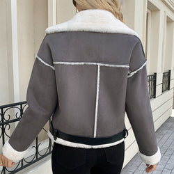 Image of Damen Plush Jacke mit Polokragen – Slim Fit Casual Mantel mit Taschen | StaywearApparel