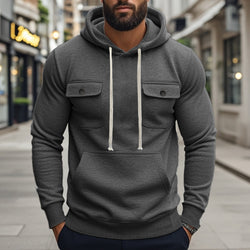 Image of Workwear Multi-pocket Long Sleeve Solid Color Coat For Men