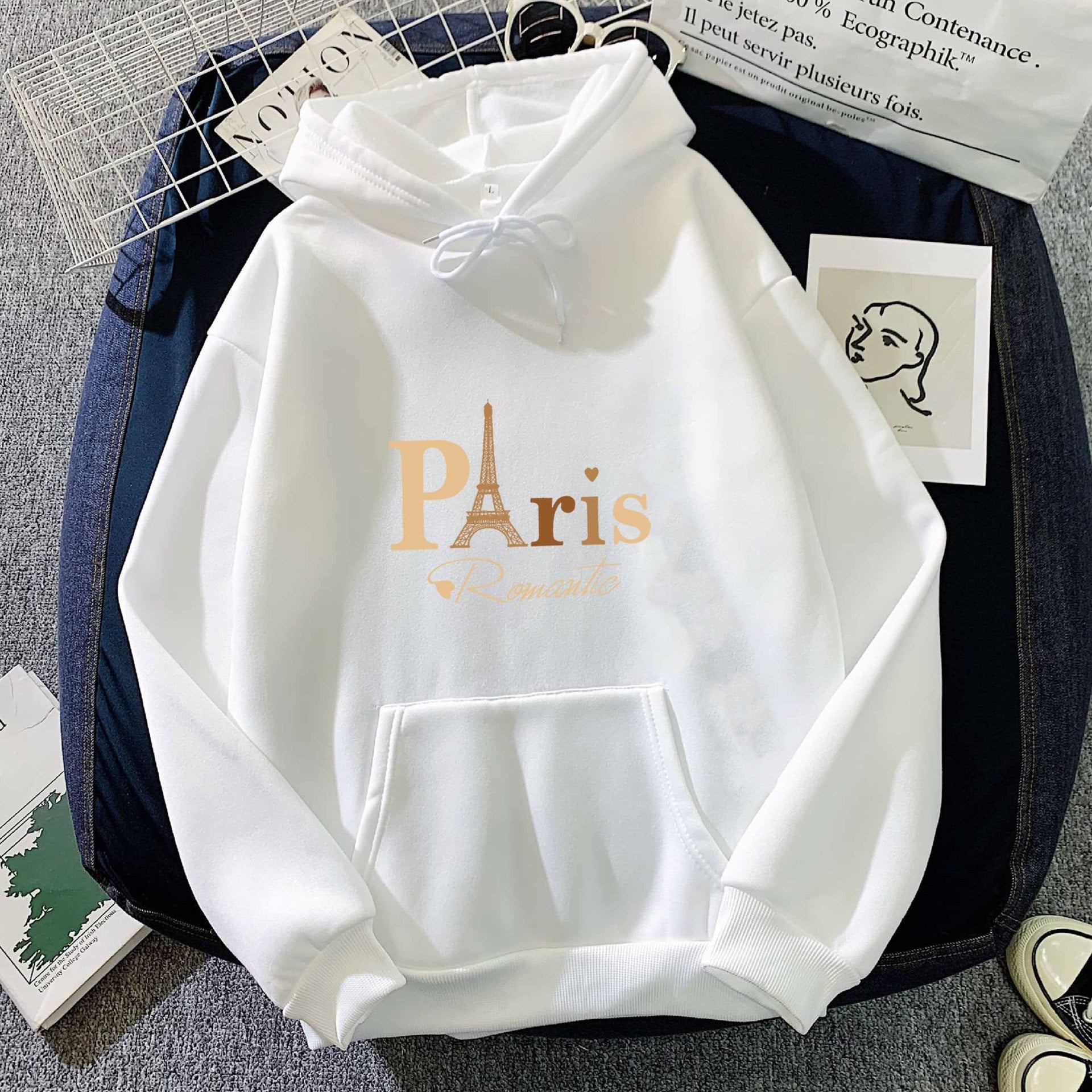 Letter Printed Hoodie – Damen & Unisex Kapuzenpullover mit Paris-Print | StaywearApparel