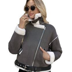 Image of Damen Plush Jacke mit Polokragen – Slim Fit Casual Mantel mit Taschen | StaywearApparel