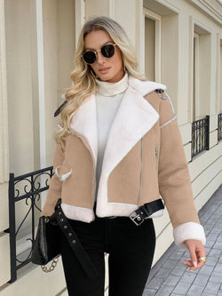Image of Damen Plush Jacke mit Polokragen – Slim Fit Casual Mantel mit Taschen | StaywearApparel