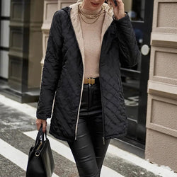 Image of Mid-Length Plaid Hooded Jacket – Damen Karo-Jacke mit Kapuze