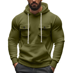 Image of Workwear Multi-pocket Long Sleeve Solid Color Coat For Men