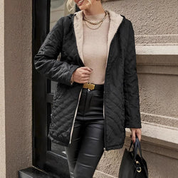 Image of Mid-Length Plaid Hooded Jacket – Damen Karo-Jacke mit Kapuze