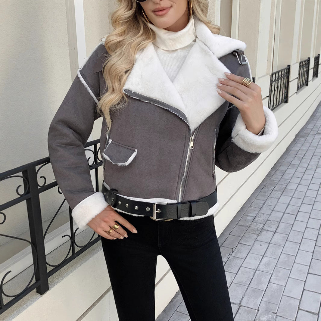 Damen Plush Jacke mit Polokragen – Slim Fit Casual Mantel mit Taschen | StaywearApparel