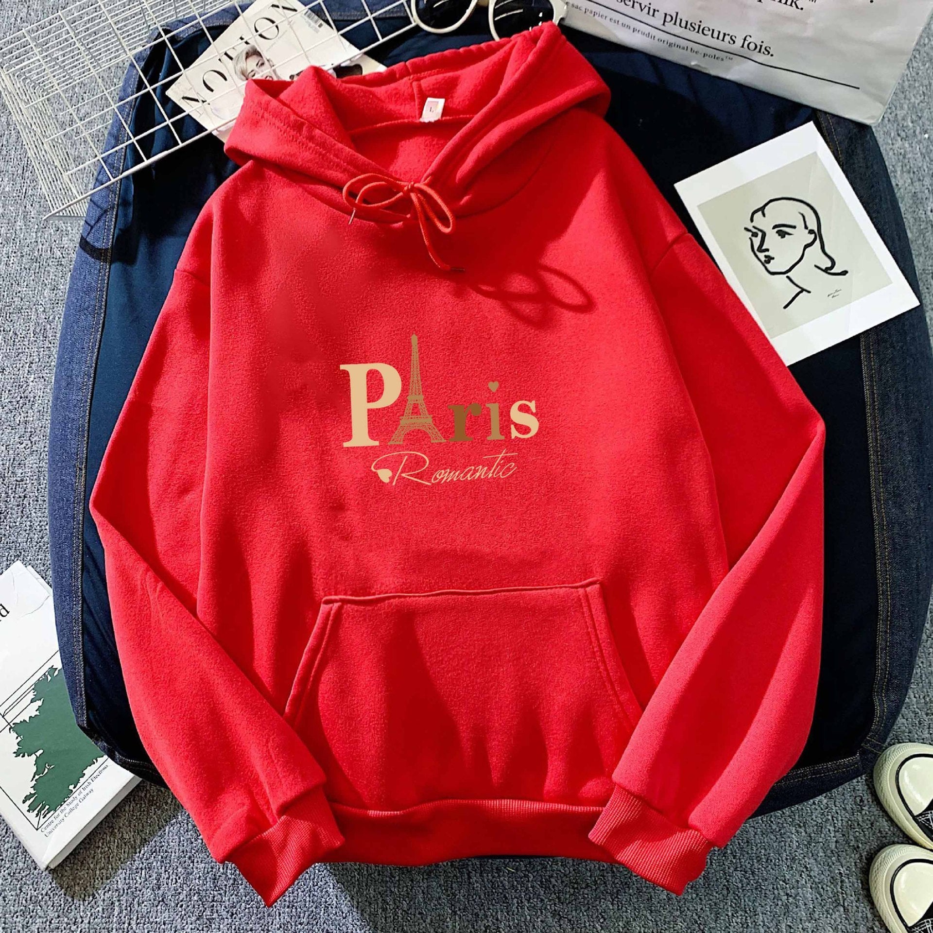 Letter Printed Hoodie – Damen & Unisex Kapuzenpullover mit Paris-Print | StaywearApparel